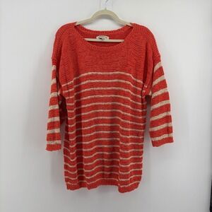 Jones New York Women 3X Sweater Orange Plus Size Striped 3/4 Sleeve Coastal Knit